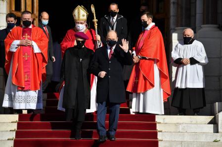 Prince Albert II of Monaco and Princess Charlene of Monaco during the celebrations of the Sainte Devote, on January 27, 2021 in Monaco, Monaco.