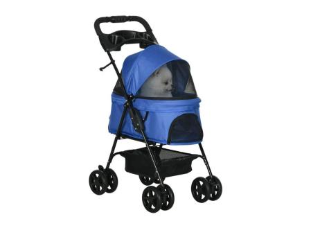 Pawhut cochecito plegable azul para mascotas