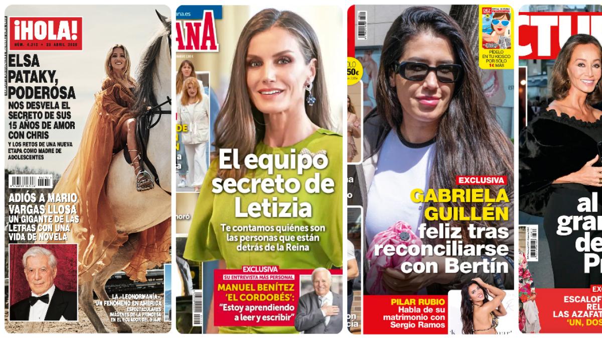 La reina Letizia, Elsa Pataky, Gabriela Guillén e Isabel Preysler con Vargas Llosa protagonizan las portadas